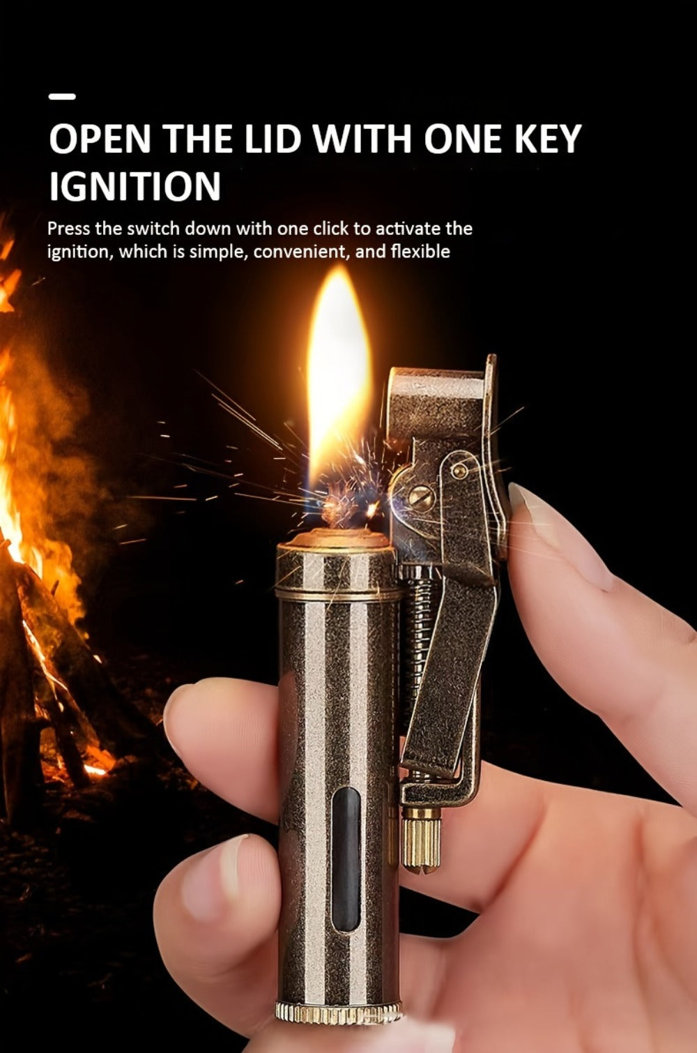 Retro Copper Kerosene Lighter ¨C Pure Copper Vintage Flip Top One-Click Ignition Lighter, Nostalgic Personality Design, Windproof Refillable Kerosene Lighter, Unique Gift for Men Friends (Kerosene Not Included)
