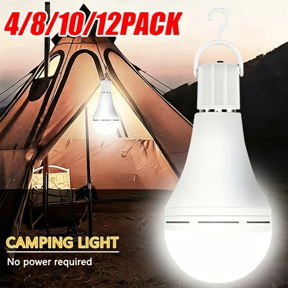 Rechargeable Emergency LED Bulb IP54 Waterproof 2000mAh 60W Equivalent 6000K with Hook ¨C E27 E26 Universal Base Wireless Portable Auto-On for Home Office Camping Outdoor Power Outage, 4 8 10 12 Pack