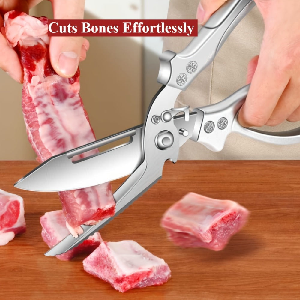 Kitchen Scissors Heavy Duty Stainless Steel | 3CR Multipurpose Cooking Shears for Chicken Bone Meat Vegetables Fruits Herbs with Seat Belt Lock Labor-Saving Handle