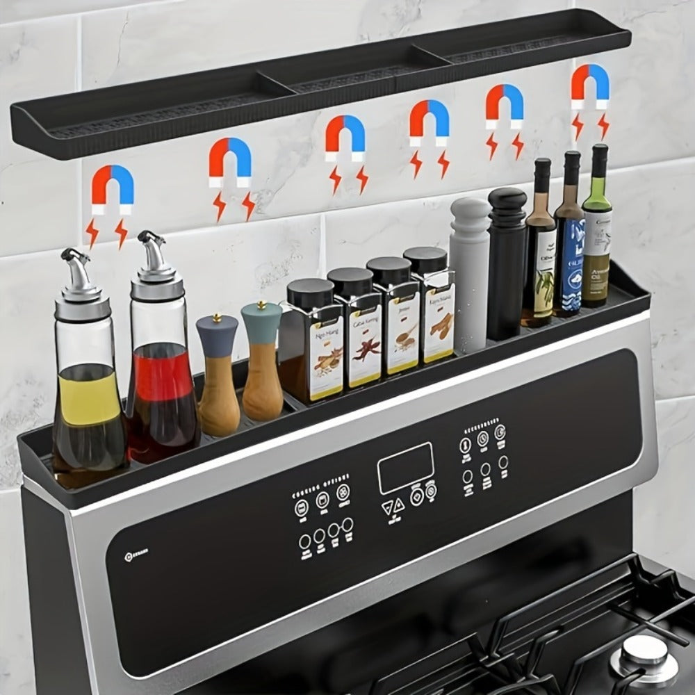 Magnetic Silicone Stove Top Shelf Organizer ¨C 30 Inch Flexible Heat Resistant Spice Rack for Over Oven Kitchen Storage