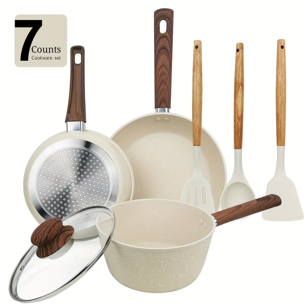 Non-Stick Cookware Set 7 12 & 15 Piece Induction Compatible ¨C Frying Pan Steamer Silicone Spatula & Tongs | Complete Pots and Pans Cooking Set | Perfect Wedding Housewarming Gift for Friends