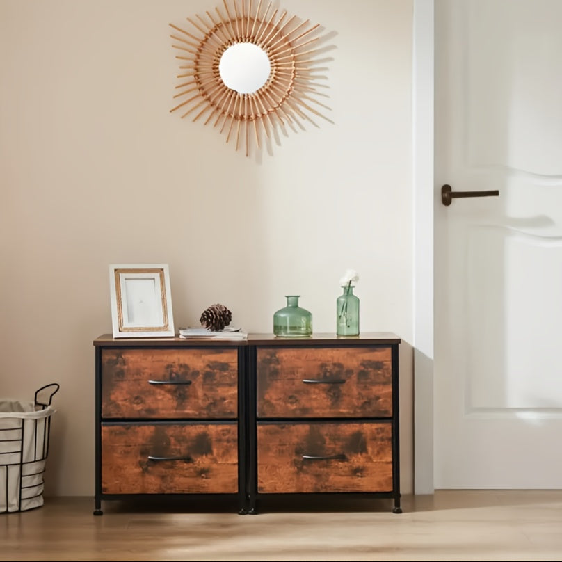 Nightstand with 2 Storage Drawers, 20¡± Bedside Table with Wooden Top & Fabric Cabinet, Steel Frame Mini Dresser for Bedroom, Dorm, Living Room ¨C 1pc or Set of 2pcs, Black White Grey Rustic Brown