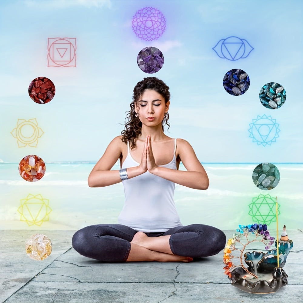Backflow Incense Burner Crystal Money Tree Waterfall Smoke Incense Holder Ceramic Cone Stick Burner for Yoga Meditation Home Decor Altar Decoration