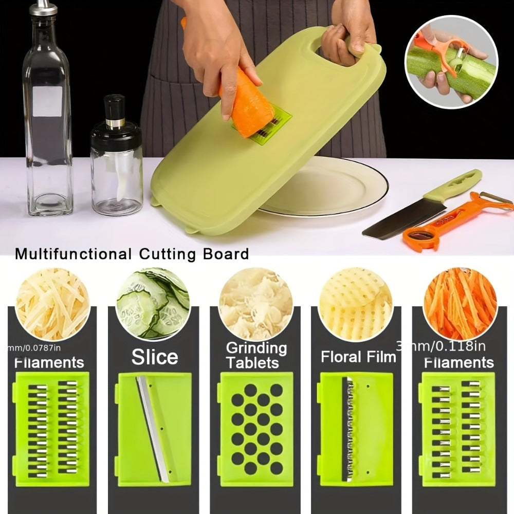 Cutting Board Set 9-in-1 Foldable Chopping Board with Colander Vegetable Wash Basket Drain Basket Kitchen Prep Board Camping BBQ Outdoor Cooking Tool Space Saving Portable Gift