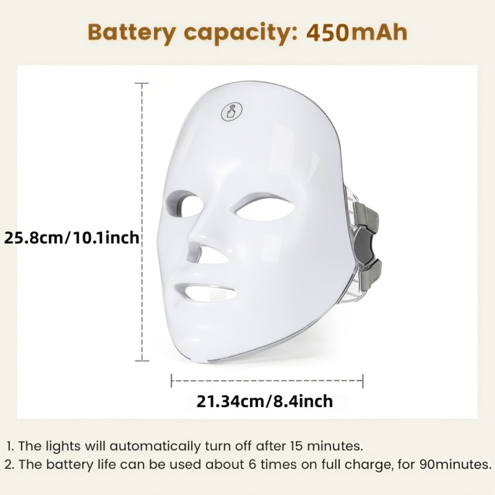 LED Light Therapy Facial Beauty Device - 7 Color Photon Skin Rejuvenation Face Care Tool, USB Powered Anti-Aging Wrinkle Acne Treatment Home Spa