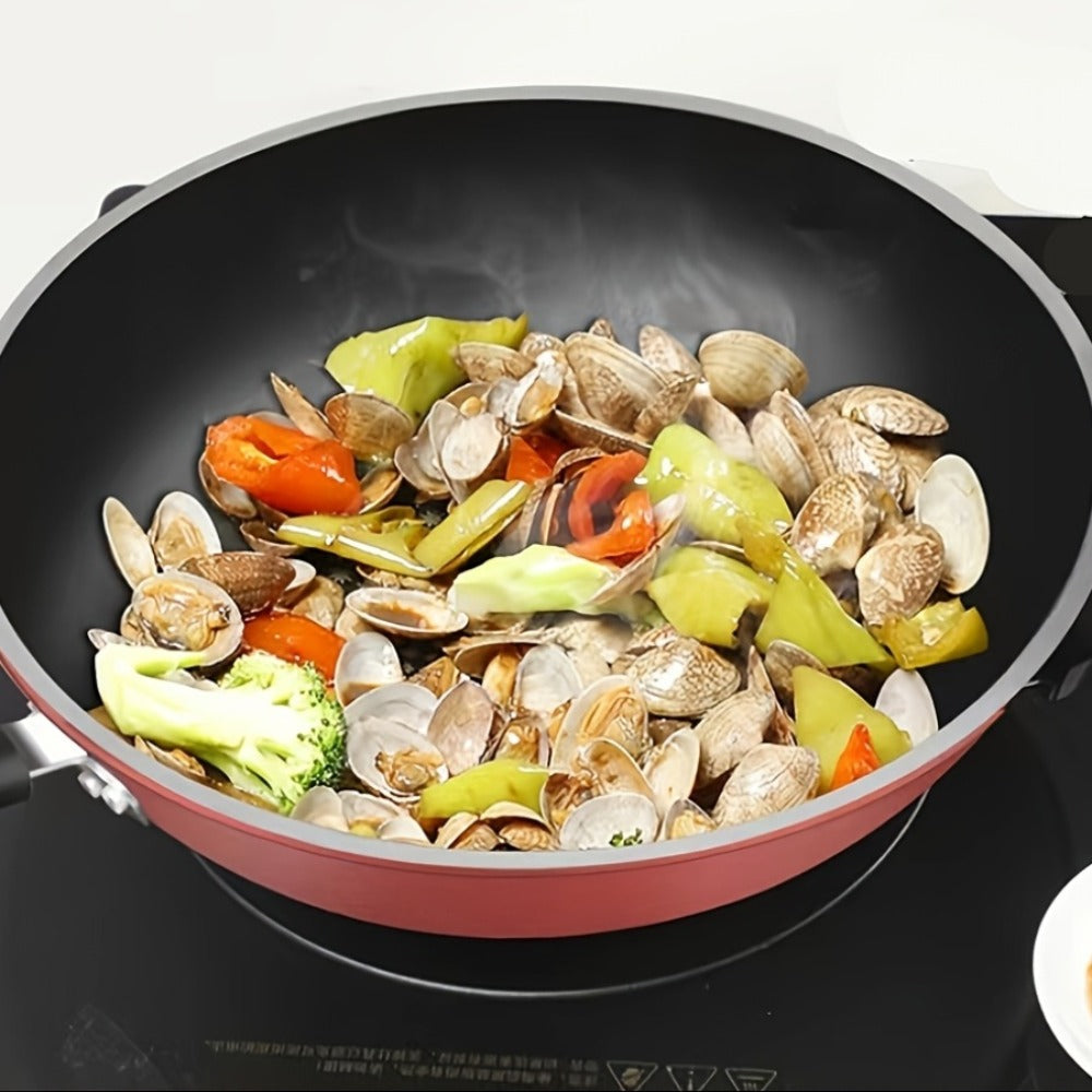 German Diamond Non-Stick Stir Fry Pan - Rice Stone Coating Smokeless Flat Bottom Wok for Induction Cooker Gas Stove, Multi-Purpose Household Frying Pan