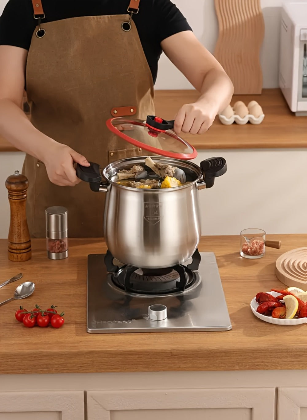 304 Stainless Steel Stew Pot Large Capacity ¨C Food-Grade Non-Stick Multipurpose Cooker | Induction & Gas Stove Compatible Soup Pot for Home Kitchen | Durable Even-Heating Cooking Pot