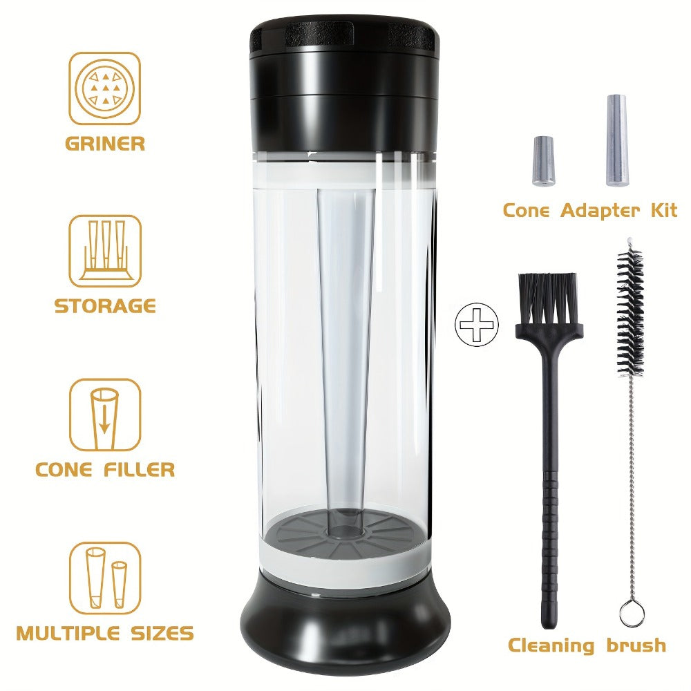 3-in-1 Zinc Alloy Spice Grinder Pre-Rolled Cone Loader 6-Hole Storage Rolling Machine Grinding Filling Storage All-in-One with Cleaning Brush Black Red Blue