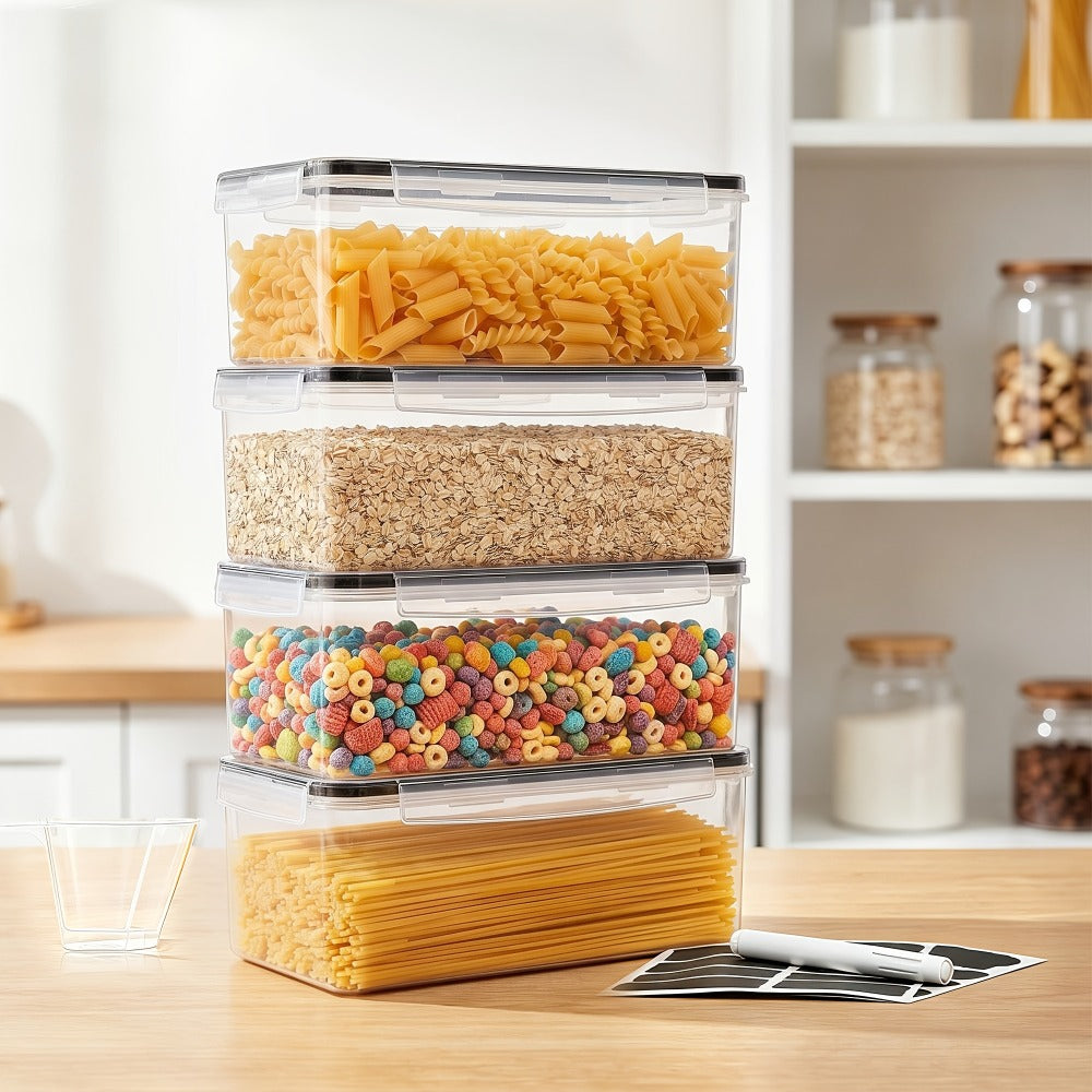 Pantry Storage Containers 4-Pack Airtight with Lids 108oz BPA-Free Plastic Spaghetti Pasta Organizer Gull-Wing Lock Kitchen Pantry Organization Fridge Freezer Safe