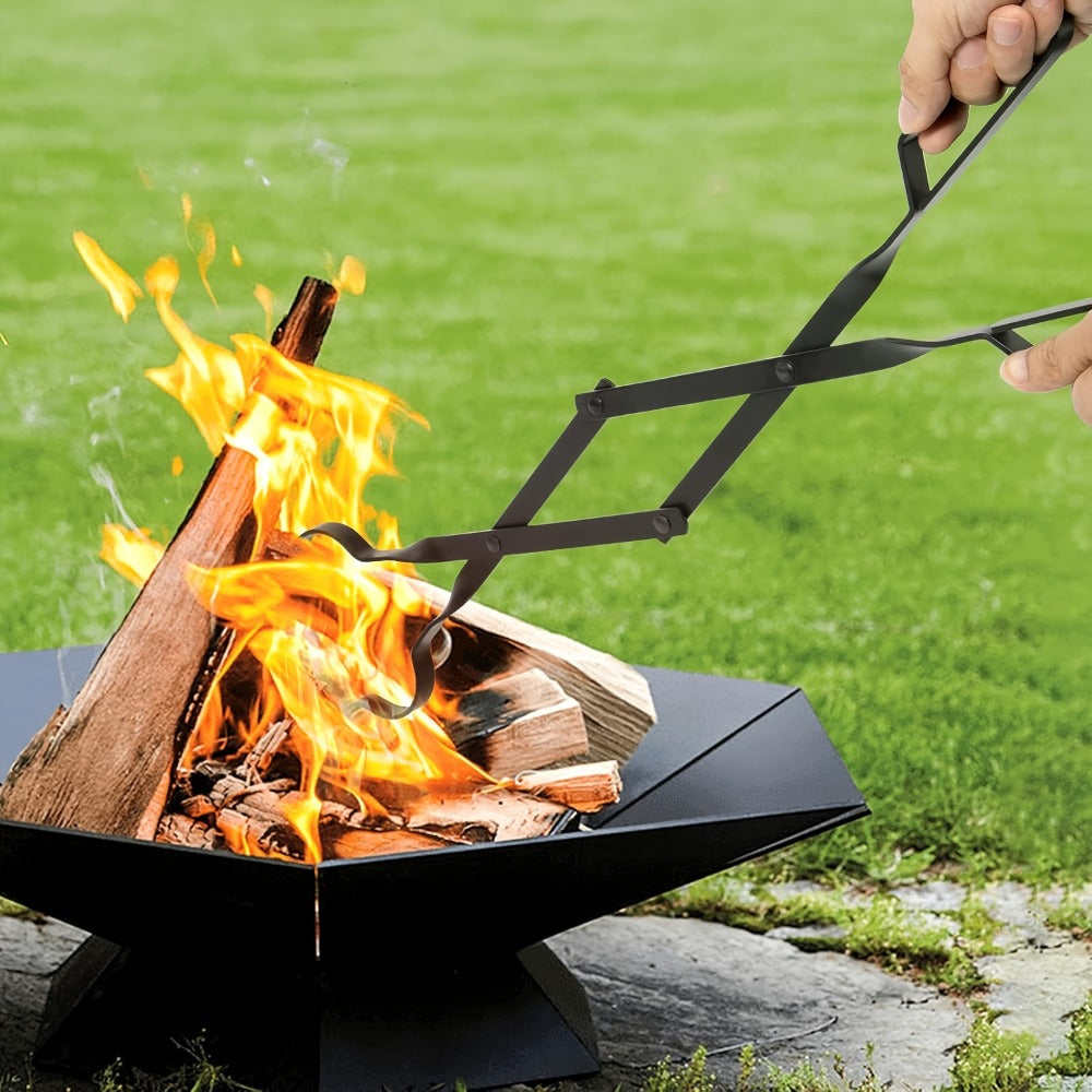 Fireplace Tongs 26 Inch Heavy Duty Wrought Iron Log Tongs, Foldable Firewood Tongs with Stainless Steel Tip, Fire Pit Tongs for Campfire, Stove, BBQ, Indoor and Outdoor Fire Pit Accessories