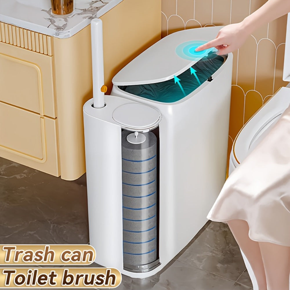 Disposable Toilet Brush with Trash Can 3-in-1 Set Replaceable Brush Heads Space-Saving Bathroom Cleaner with Lid Odor-Proof Waste Bin for Bathroom RV Small Toilet