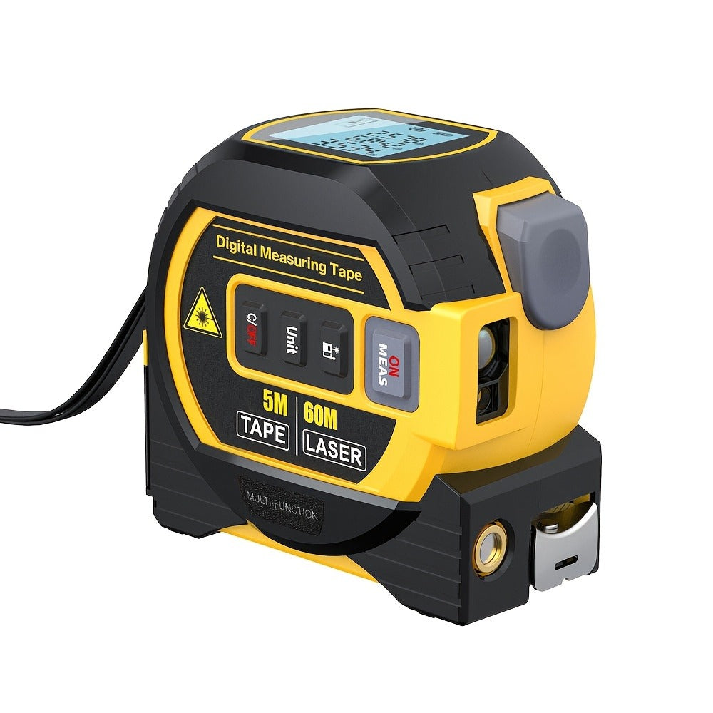 Laser Distance Meter 3-in-1 60M Laser Rangefinder with 5M Tape Measure Laser Cross Line Area Volume Pythagorean Measurement 20 Data Memory for Construction Housing Survey