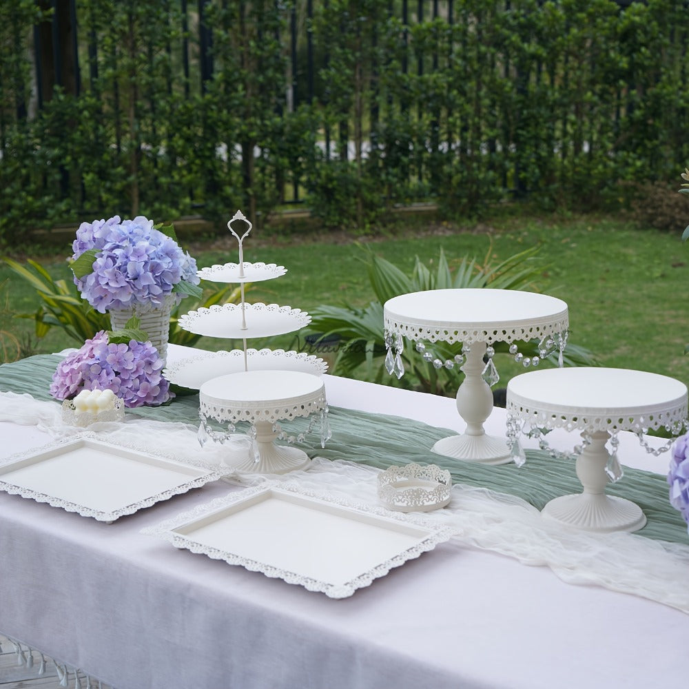 Cake Stand Set of 8 with Crystal Pendants 3-Tier Cupcake Tower Metal Dessert Display for Wedding Birthday Baby Shower Party Decor