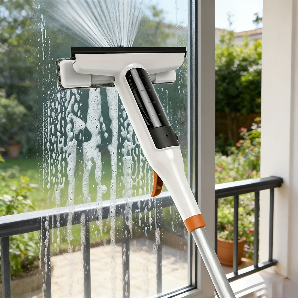 3-in-1 Glass Cleaning Kit with Durable Metal Pole & Scraper, Window Cleaner Tool for High Windows Shower Doors Car Windshields, Home Glass Cleaning Squeegee Set