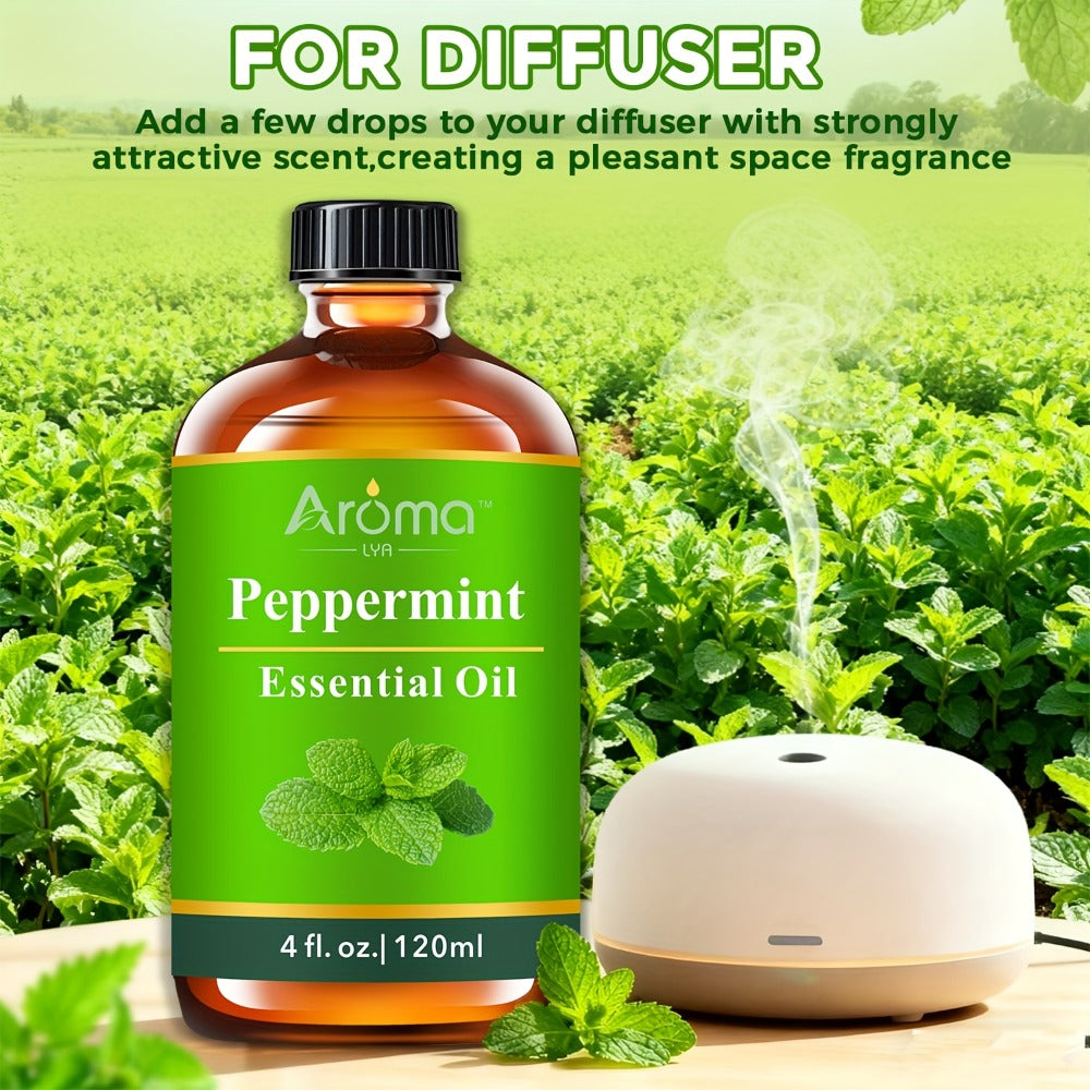 Peppermint Essential Oil 120ml 4oz Crisp Refreshing Mint Scent for Diffuser Candle Humidifier Car Air Freshener Home Decor Perfume Spray Aromatherapy with Ceramic Stone