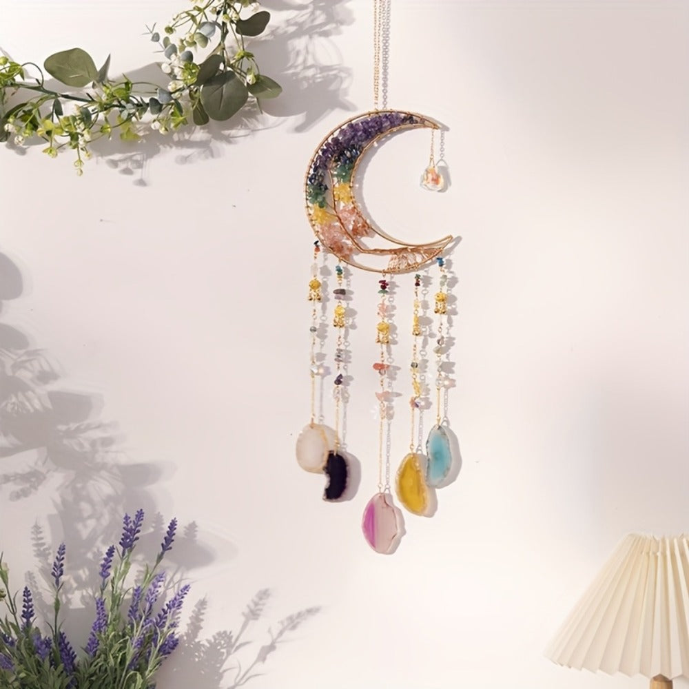 Dreamcatcher Moon Suncatcher Wall Hanging ¨C Handmade Boho Wind Chime Pendant for Indoor Outdoor Garden, Courtyard & Party Decor ¨C Christmas & Birthday Gift