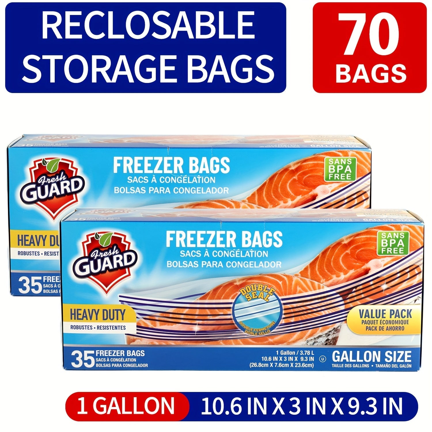 Reclosable Food Storage Bags Heavy Duty Ziplock Seal Fresh-Keeping Bags for Fruits Vegetables Grains Meat Kitchen Organizer Multiple Sizes 0.25 Gal 1 Gal 2 Gal