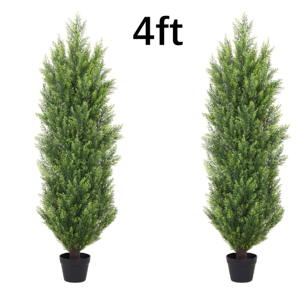 Artificial Cedar Topiary Trees 2 Pack UV Resistant Faux Greenery for Indoor Outdoor Patio Garden Office Entryway Decor 4FT 5FT 6FT