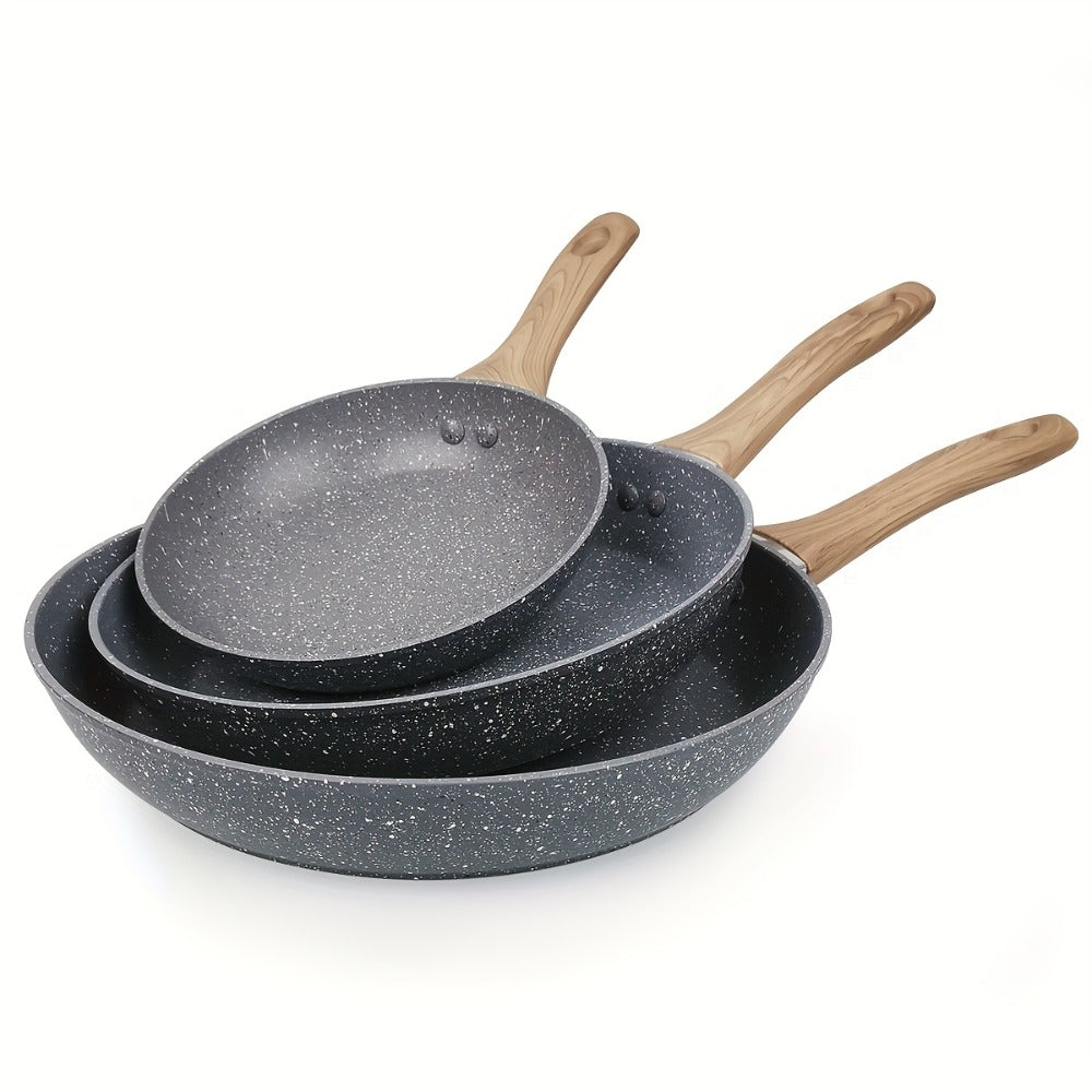 Non-Stick Frying Pan Set 3-Piece 7 9.5 11 Inch ¨C Dishwasher Safe Skillet Set with Insulated Handle | Induction Compatible Home Kitchen Pans in Beige Grey & Black | Durable Even-Heating Cookware