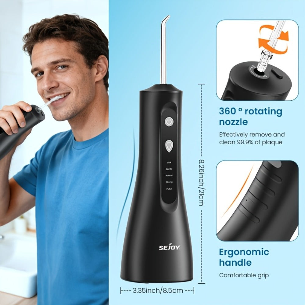 Cordless Water Flosser Dental Oral Irrigator - 5 Cleaning Modes, 5 Jet Tips, Rechargeable Wireless Teeth Cleaner for Deep Gum Care, Plaque Removal & Braces, Home & Travel Dental Gift