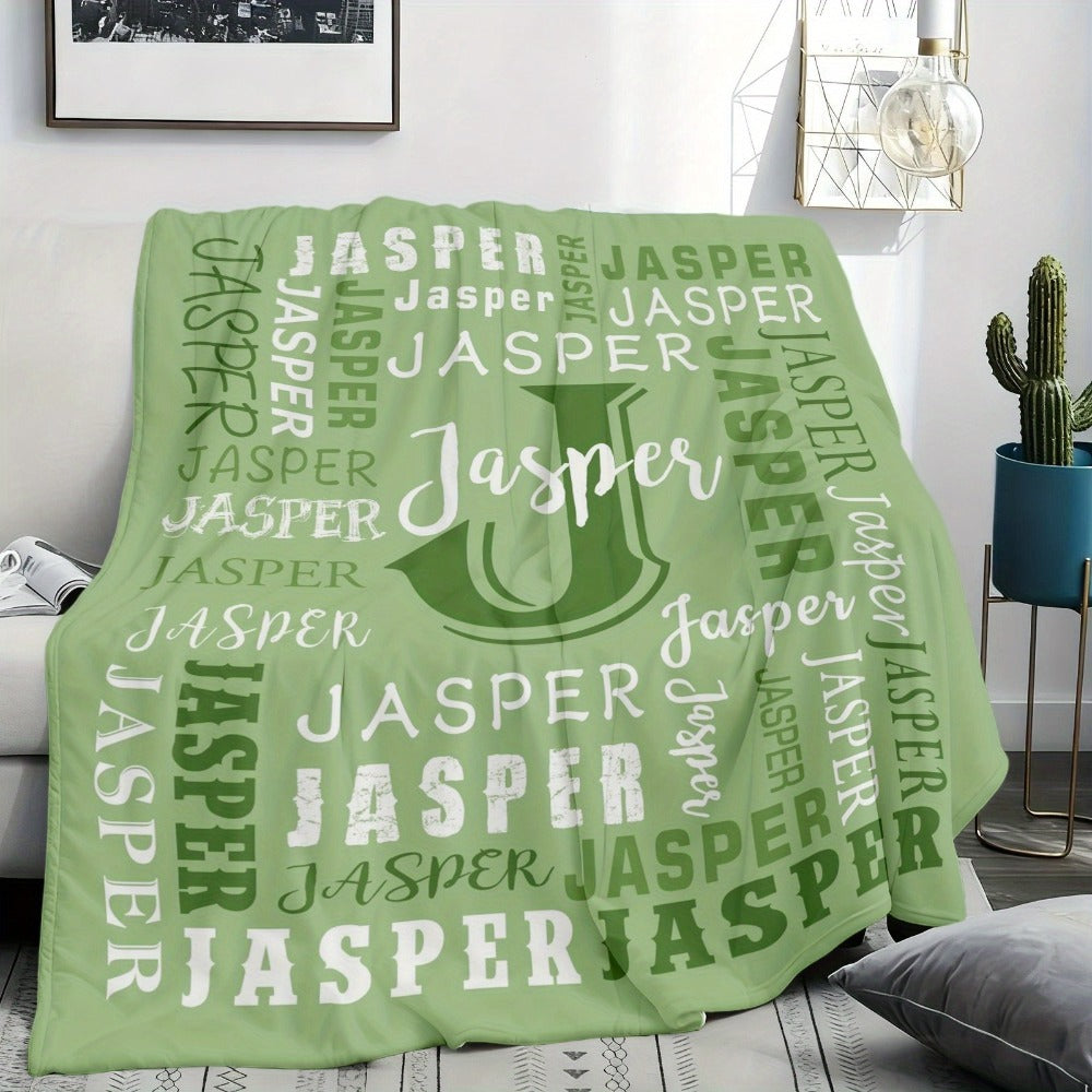 Personalized Flannel Blanket 280GSM Custom Name - Soft All-Season Throw Blanket for Home Picnic Travel, Cozy Polyester Gift Blanket Multi-Color Options