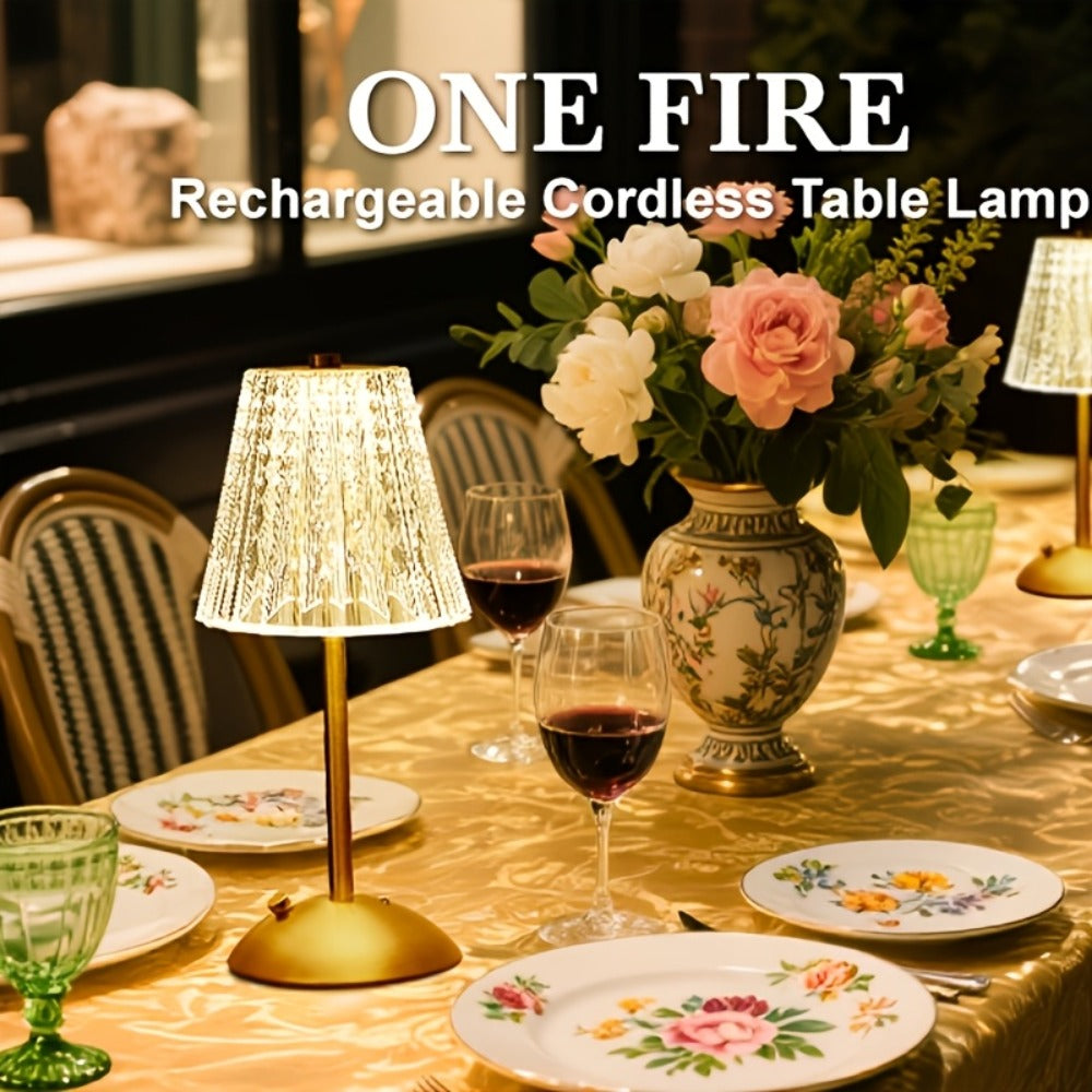 Crystal Atmosphere Lamp Portable ¨C 3-Color Adjustable Touch LED Table Light with Retro Golden Design for Home, Dining Table & Restaurant Ambiance (Starlight / Pumpkin / Trumpet)