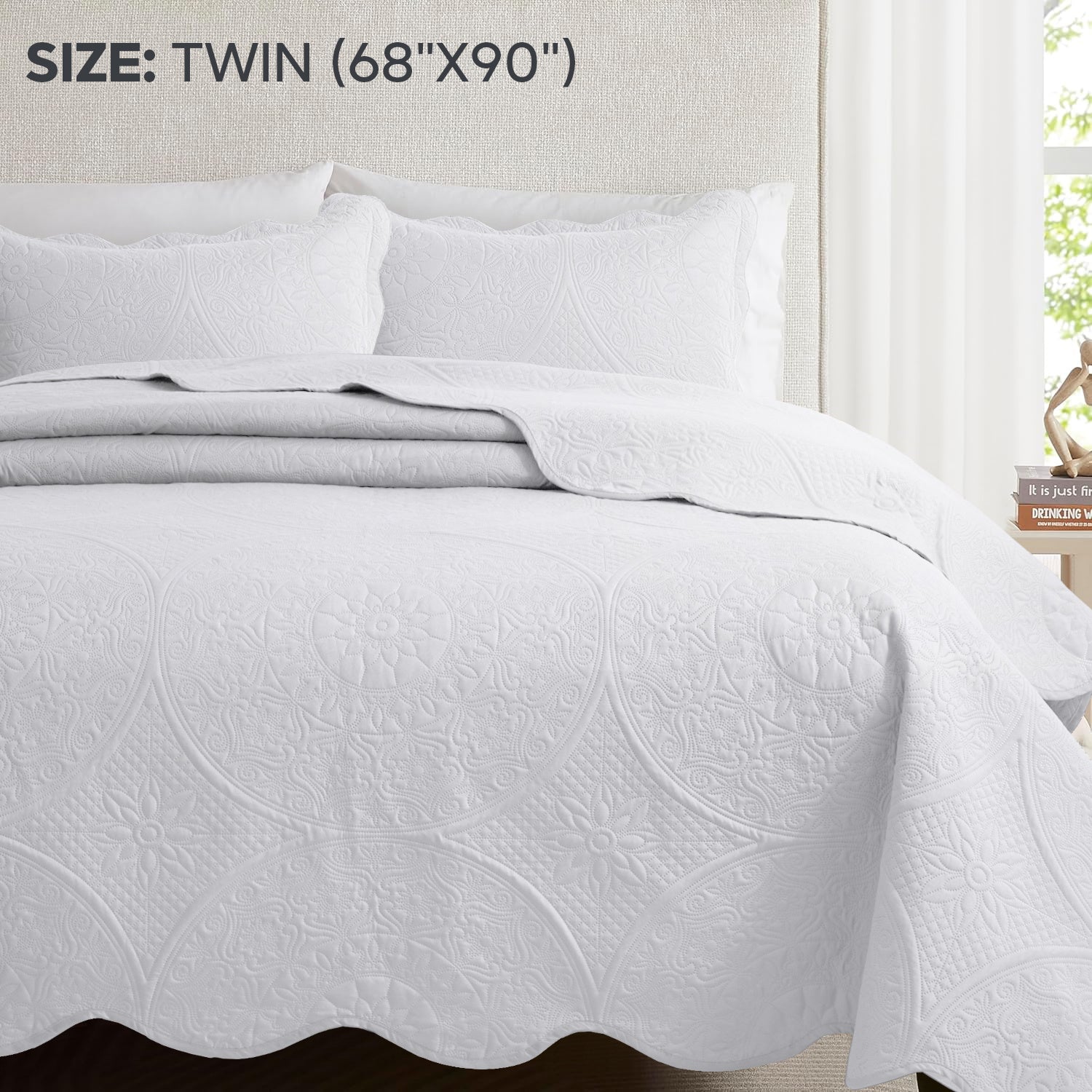 Quilted Bedspread Set 3 Piece ¨C Soft Floral Coverlet with Pillow Shams, Lightweight Breathable Quilt for Bedroom & Guest Room, All Season Bed Cover