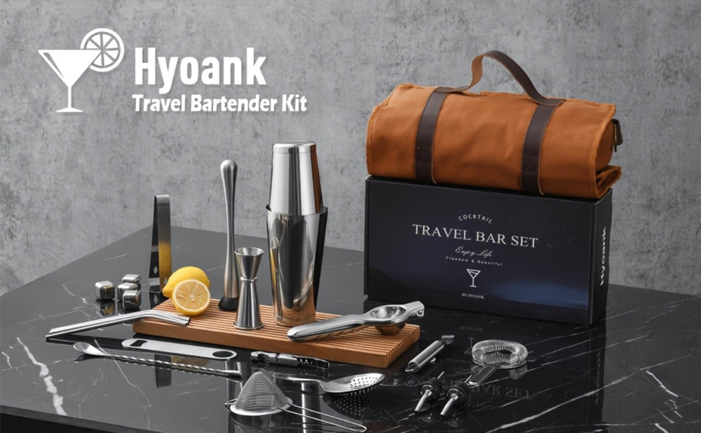 25 Piece Bartender Travel Set Cocktail Kit with Portable Bag | Stainless Steel Mobile Bar Set for Home, Parties & Camping