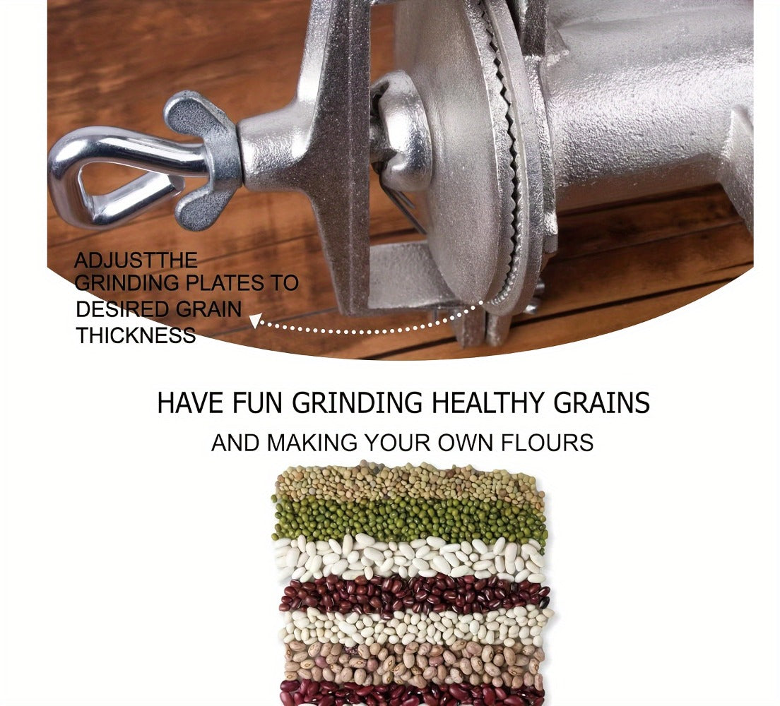 Manual Grain Grinder Mill - Cast Iron Hand Crank Grain Mill with High Hopper, Adjustable Coarse Fine Grinding, Table Clamp Mount, for Corn Wheat Barley Coffee Spices Nuts - Home Brewing & Kitchen Use