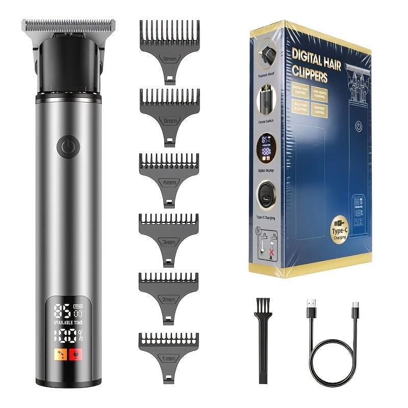 Men's Hair Clipper Professional Cordless ¨C Smart LCD Display, 6 Guide Combs, Electric Beard Trimmer, Type-C Fast Charge, Long Battery Life, Father's Day Grooming Gift