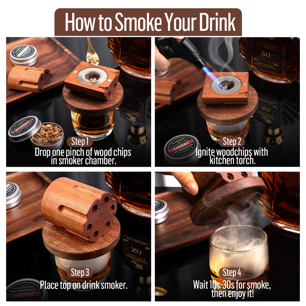 Whiskey Smoker Kit with 4 Wood Chip Flavors & Filters ¨C Cocktail Smoker Set, Whiskey Gifts for Men, Dad, Birthday, Father's Day, Christmas (No Butane)