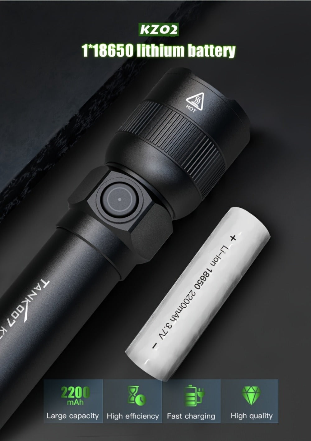 Mini LED Flashlight 18650 Rechargeable Battery | Adjustable Focus & Brightness Zoomable Compact Torch | Textured Grip for Camping Fishing Hiking Outdoor Adventures & Emergency