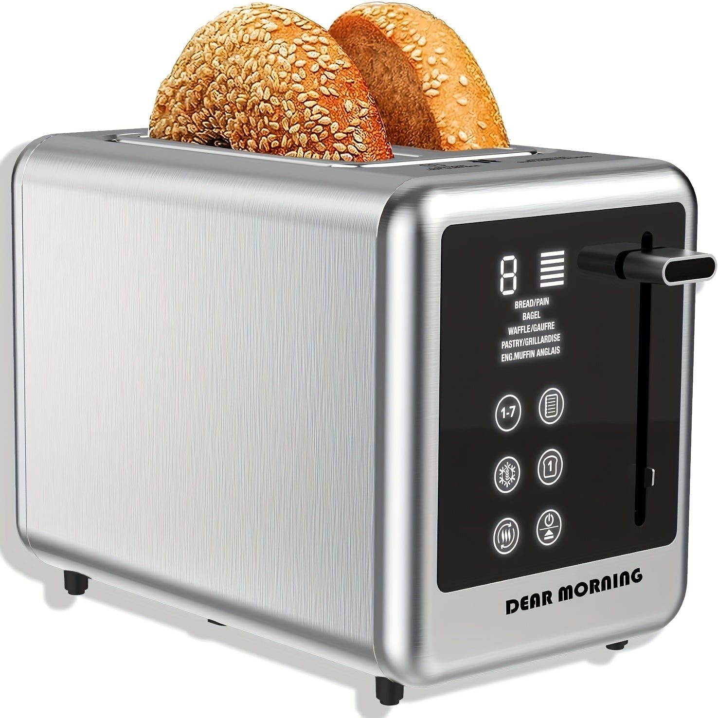 Stainless Steel Toaster 2-Slice Smart Touch Screen ¨C 5 Bread Selections, 7 Shade Settings, Bagel/Defrost/Cancel/Reheat, 1.5¡± Wide Slot, Removable Crumb Tray