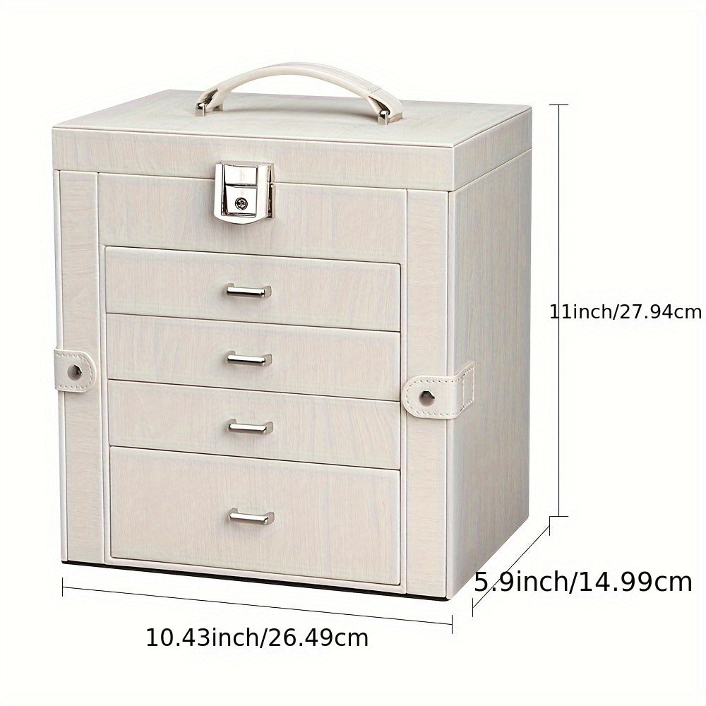 Large Jewelry Box 5-Tier PU Leather Organizer with Lock & Mirror ¨C Storage Case for Bracelets, Earrings, Rings & Necklaces