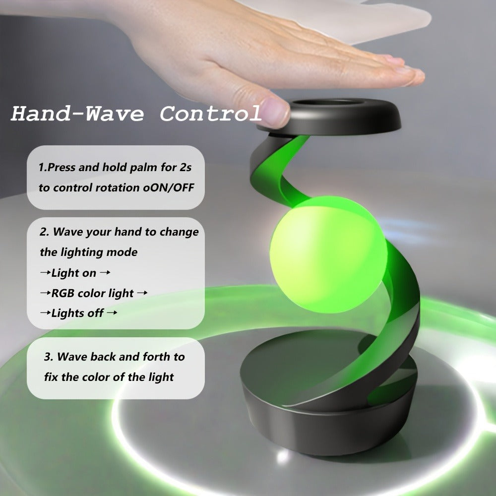 Floating Rotating Night Light with Wireless Charger ¨C Smart Desktop Visual Levitating Lamp with Light Sensor, Hand Wave Control, Atmosphere Mood Light for Bedroom Office Party Decor, Gift (Grey/White)