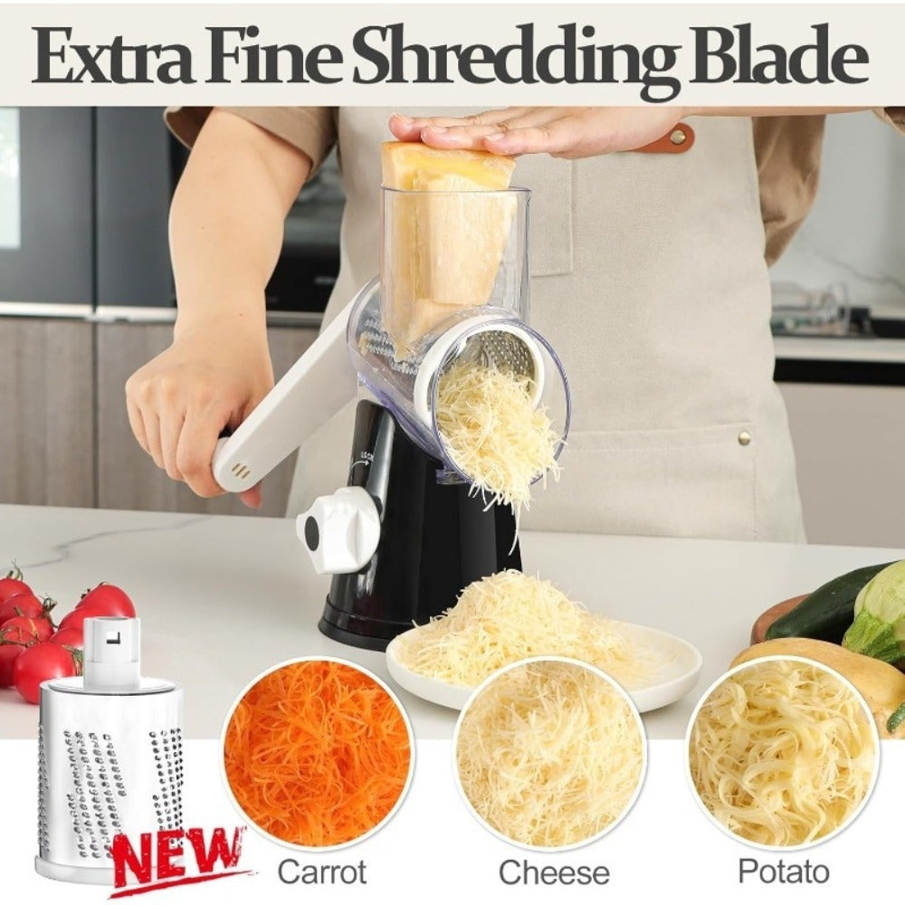 Rotary Cheese Grater with Hand Crank ¨C 3 Interchangeable Blades for Cheese, Vegetables & Nuts, Non-Slip Suction Base, Includes Cleaning Brush ¨C Manual Cheese Shredder for Kitchen (6 Colors)