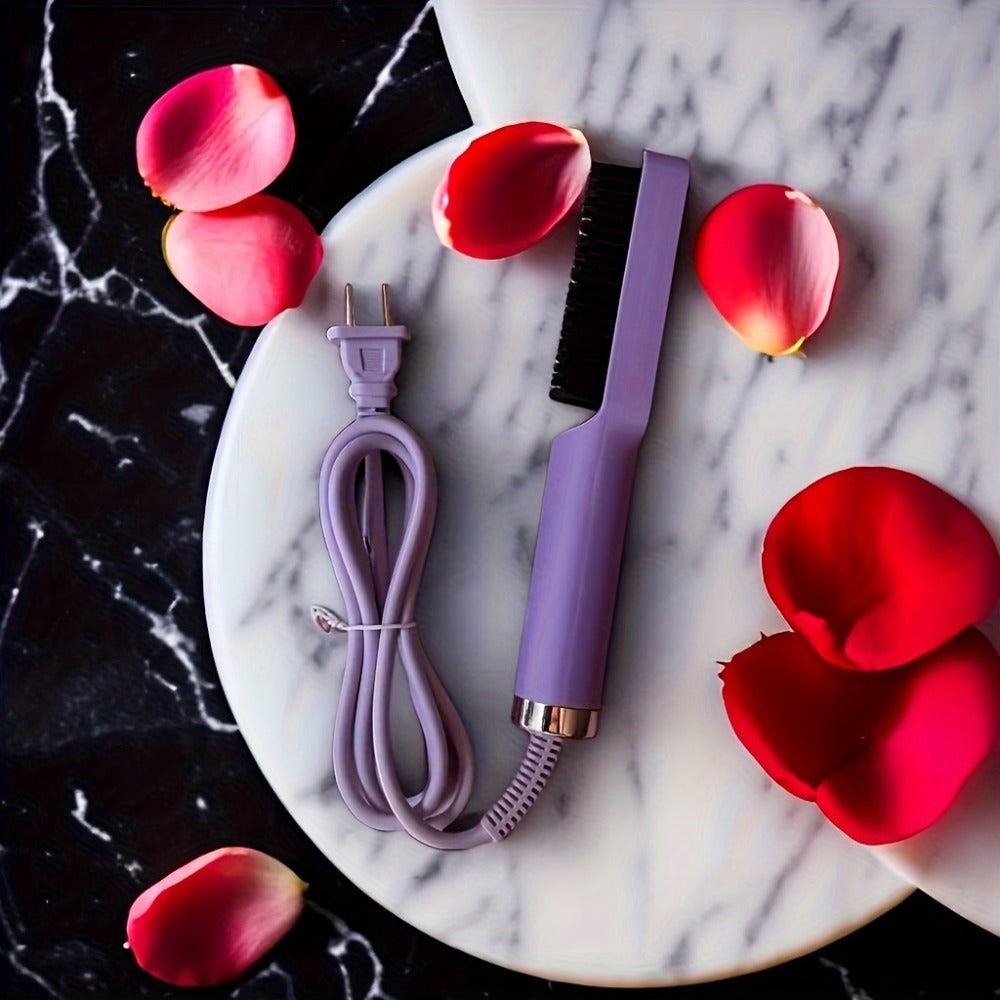 Mini Hair Straightener Comb Ceramic Heating Plate 3 Temperature Settings Fast Heating LED Display Travel Hair Straightening Brush for Women Home Salon Gift
