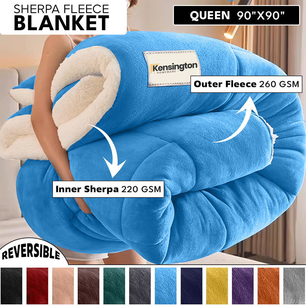 480GSM Sherpa Fleece Blanket ¨C Double-Sided Heavy Warm Throw for Couch, Bed & Travel, Reversible All Season, 13 Colors, 3 Sizes
