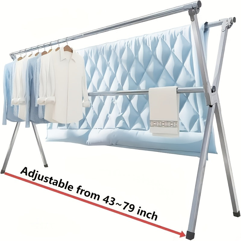 Clothes Drying Rack Collapsible Freestanding, Heavy Duty Stainless Steel Laundry Drying Rack Indoor Outdoor, Adjustable Garment Rack 63¡± & 79¡± with Clips