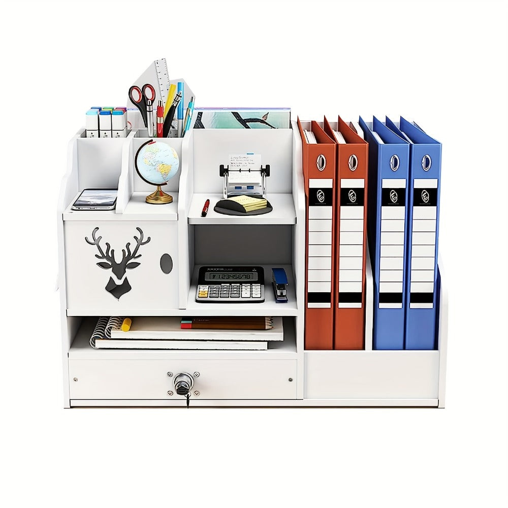 6-Layer Desktop Storage Rack Desk Organizer with File Holder Pen Holder Space-Saving Office Organizer Matte White PVC Stationery Cosmetics Dormitory Bookshelf Partition Box Multiple Sizes
