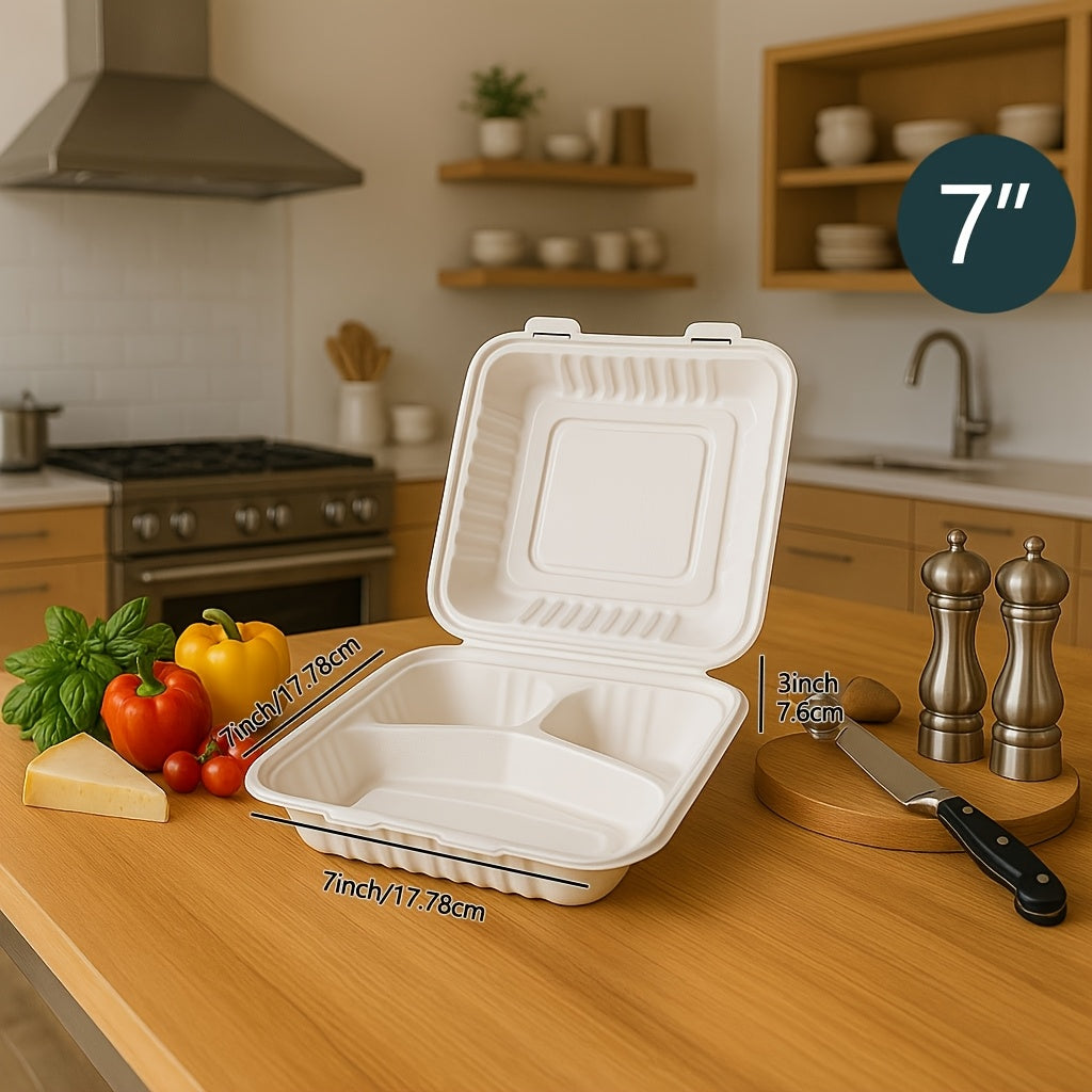 Disposable Food Containers Take Out Boxes with Lids - 7¡± 8¡± 9¡± Plastic Clamshell Meal Prep Containers BPA Free 1 & 3 Compartment Heavy Duty Reusable White
