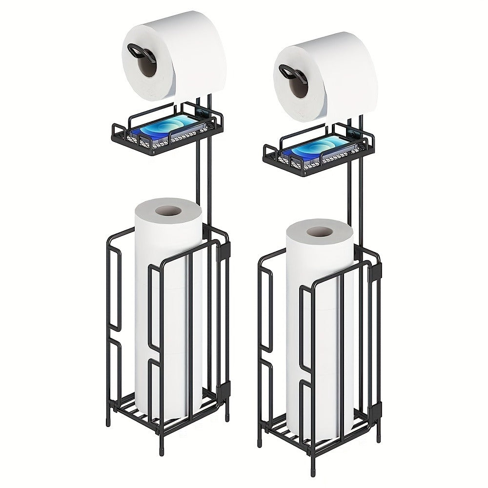 Freestanding Toilet Paper Holder Stainless Steel Stand with 3 Extra Roll Storage Modern Bathroom Organizer