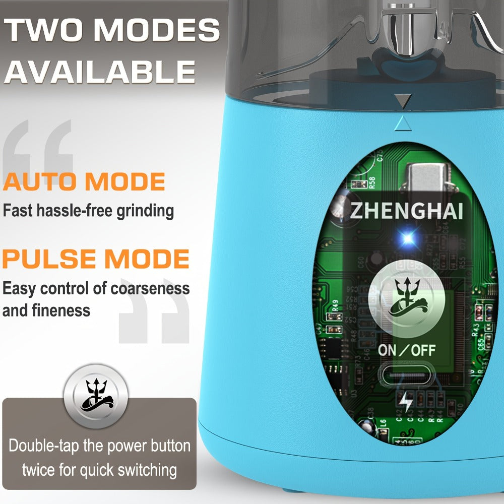 Electric Herb Grinder 150W USB-C Rechargeable - Dual Mode Pulse & Auto, Fast Grinding Dry Spices & Herbs, Compact Portable with Cleaning Brush | 6 Colors