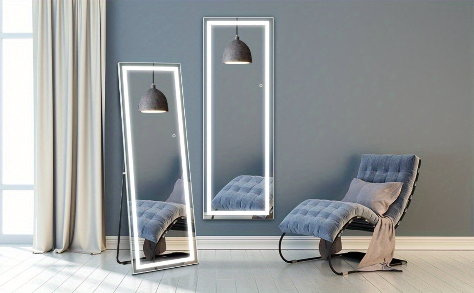 LED Full Length Mirror with Lights, Touch Control Lighted Full Body Mirror, Free Standing Wall Mounted Leaning Bedroom Mirror with LED Light Strip for Dressing Room Vanity