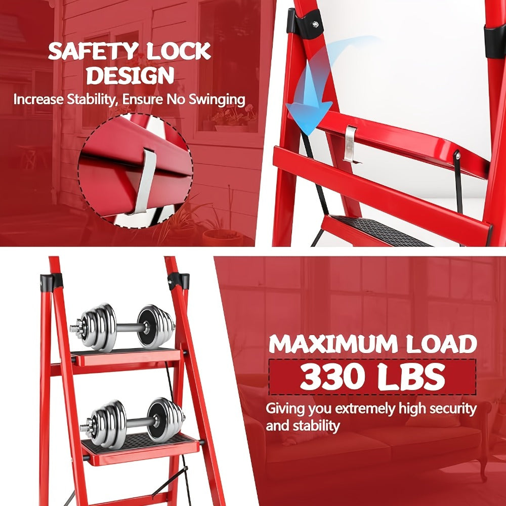 Folding Step Stool 5 Step 500 LBS Anti-Slip ¨C No Assembly, One-Hand Fold, Soft Grip Handle, Wide Pedals, Auto Safety Lock, Portable Lightweight Ladder for Home, Kitchen, Bedroom & Industrial Use