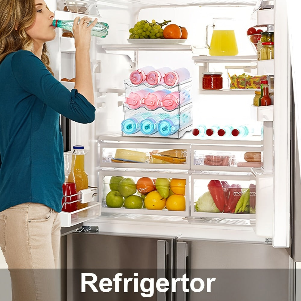 Water Bottle Organizer 4 Tier Stackable - Clear Plastic Cabinet Storage Rack Holds 16 Bottles Space Saving Transparent Pantry Kitchen Organizer | Home Office Pantry Refrigerator Organization