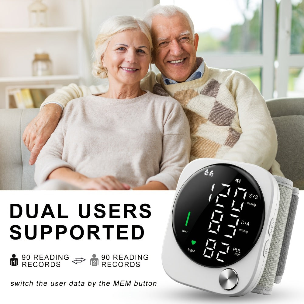 Wrist Blood Pressure Monitor with LCD Screen, Arrhythmia Alarm & Voice Playback ¨C Adjustable Cuff, USB Charging, Gift for Family