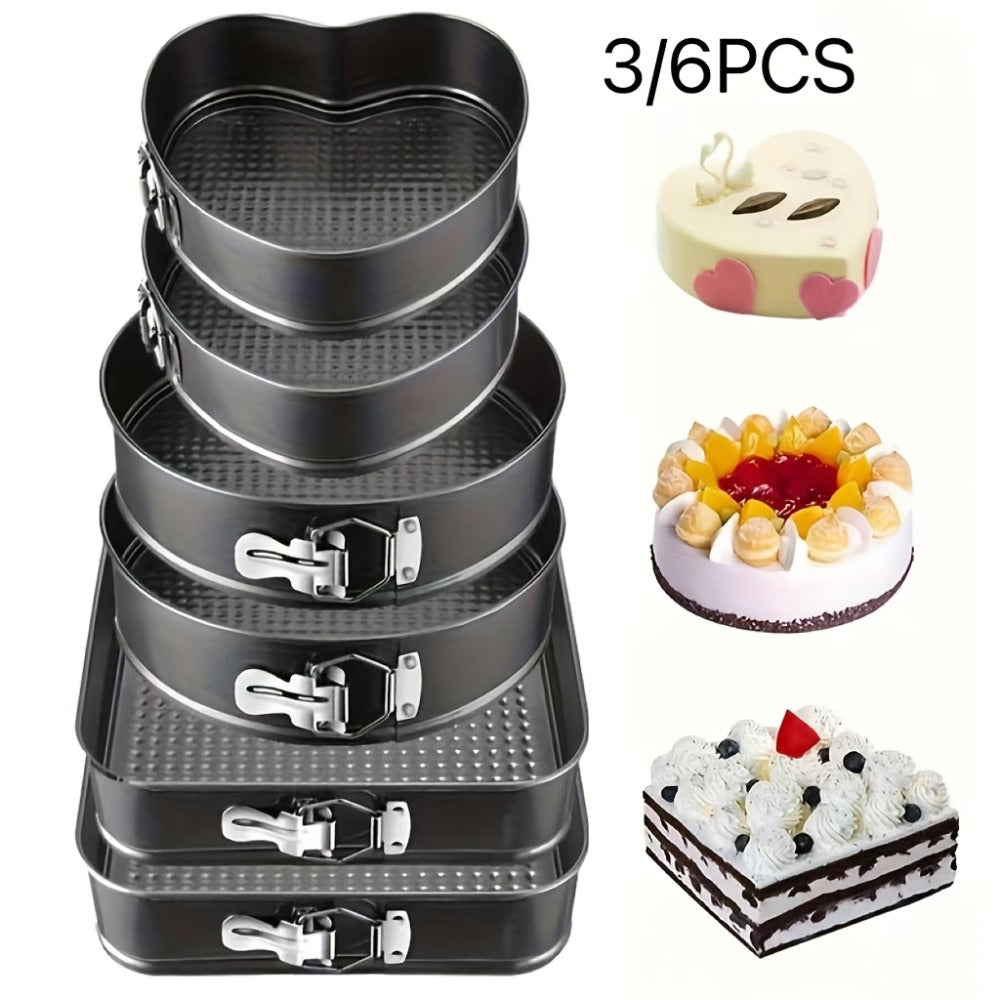 Removable Bottom Cake Pan Set, Nonstick Carbon Steel Round & Heart Shaped Springform Baking Pans, Easy Release Cake Molds for Cheesecake Mousse Layer Cake, 3-Piece or 6-Piece, Black