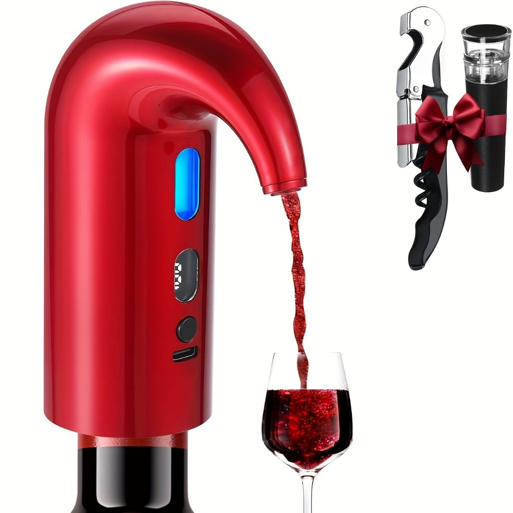 Electric Wine Aerator Decanter Dispenser Set 3-in-1, USB Rechargeable Automatic Wine Pourer with Wine Opener & Stopper, Gift for Wine Lovers