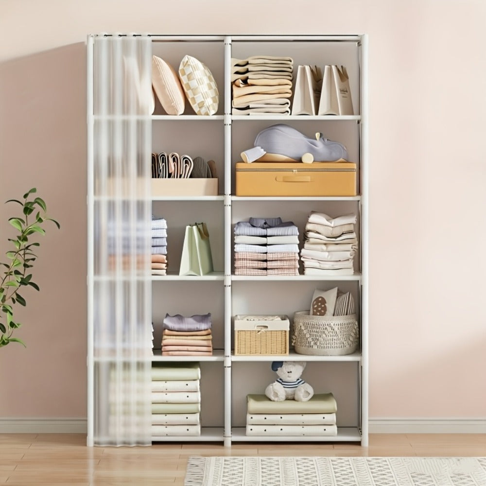 6-Tier Storage Rack Shelving Unit 15.75 Inch | Multi-Purpose Dust-Proof Organizer for Closet, Bedroom, Office & Dorm - Easy Assembly Clothing Bookshelf Utility Rack, Single & Double Row, Black & White